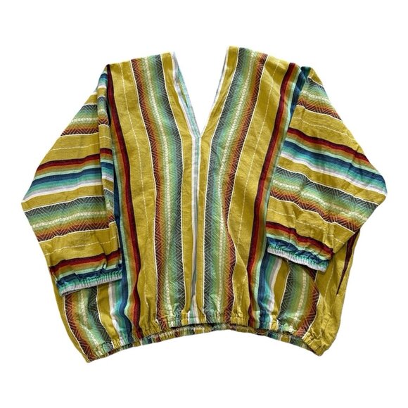 Lucky & Blessed Deep V Striped Top 3/4 Sleeve Boho Western Plus Sz 2X Vintage - Picture 1 of 7